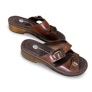 Earth Shoe Oak 3 Brown Leather Slide Sandals Vintage Never Worn Size 8.5